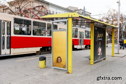 Tram Stop Billboards, Posters Mockup Template