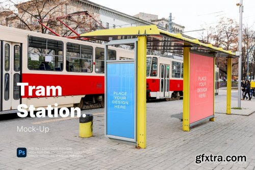 Tram Stop Billboards, Posters Mockup Template