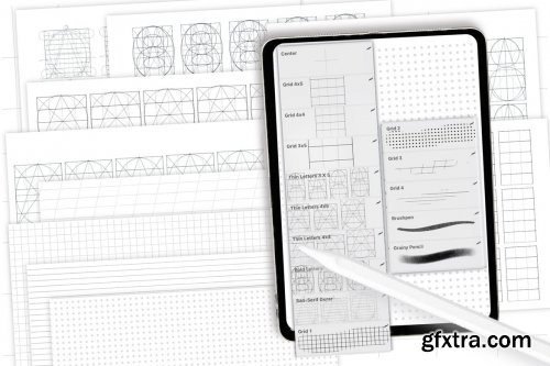 Procreate lettering grids set