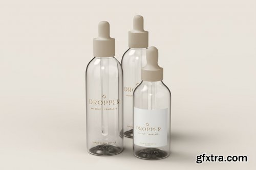 Three glass dropper bottles