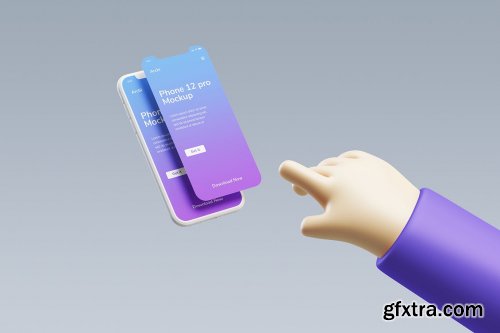 Flying iPhone Clay Mockup with cute hand