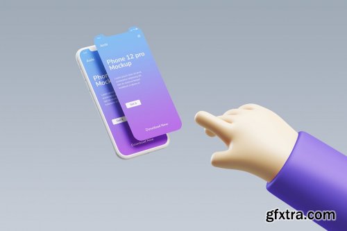 Flying iPhone Clay Mockup with cute hand