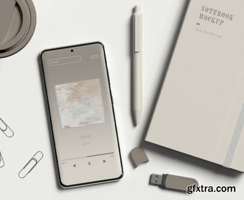 Smartphone with Notebook Mockup