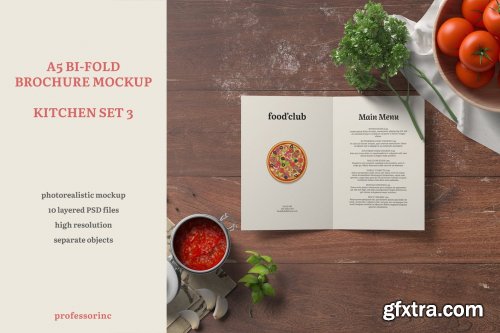 A5 Bi-Fold Brochure Mockup — Kitchen Set 3