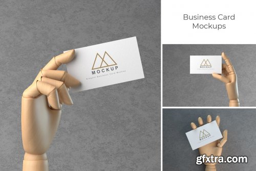 Business Card in Wooden Hand Mockups