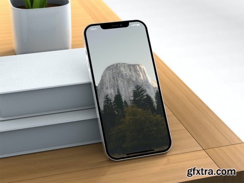 Realistic iPhone Pro on Table PSD Mockups