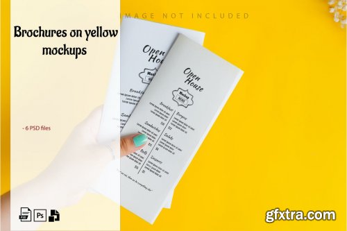 Brochures on yellow mockup set 1