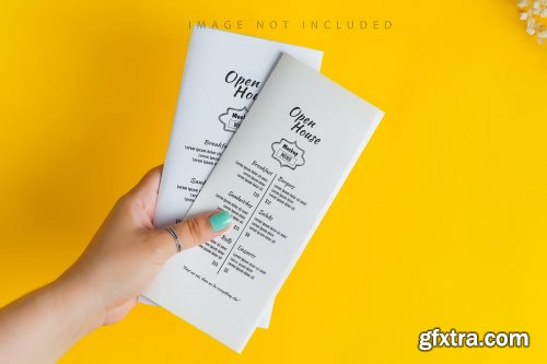 Brochures on yellow mockup set 1