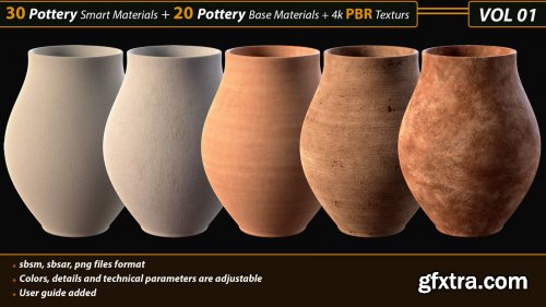 30 Pottery Smart material + 20 Pottery Base Material + 4k PBR Textures _Vol01