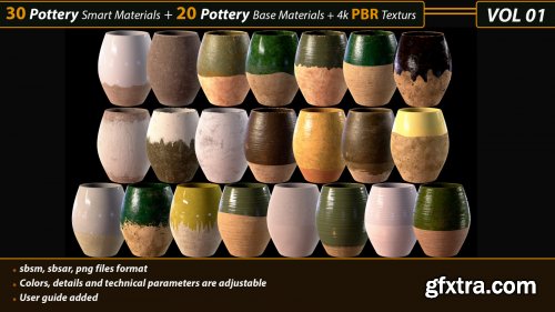 30 Pottery Smart material + 20 Pottery Base Material + 4k PBR Textures _Vol01