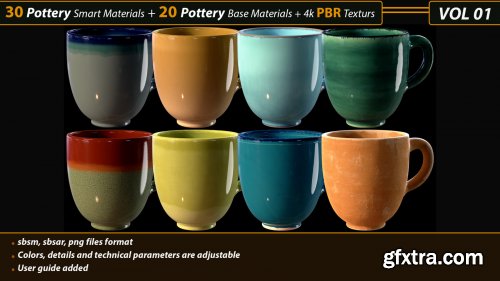 30 Pottery Smart material + 20 Pottery Base Material + 4k PBR Textures _Vol01