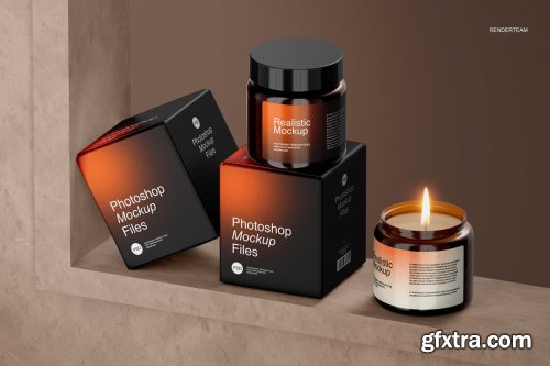 CreativeMarket - Amber Glass Candle Mockup Set 6726751