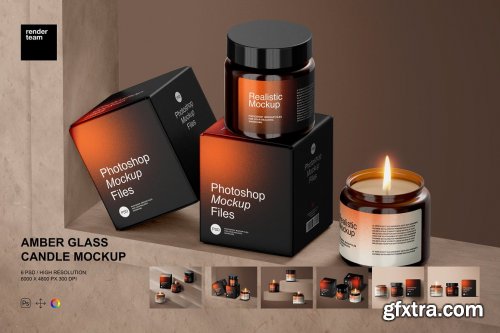 CreativeMarket - Amber Glass Candle Mockup Set 6726751