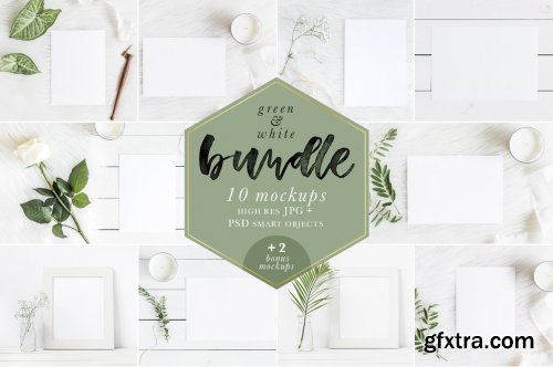 CreativeMarket - Green & White Mockups Bundle + Bonus 1485171