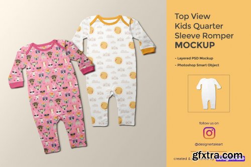 CreativeMarket - Kids Quarter Sleeve Romper Mockup 4426110