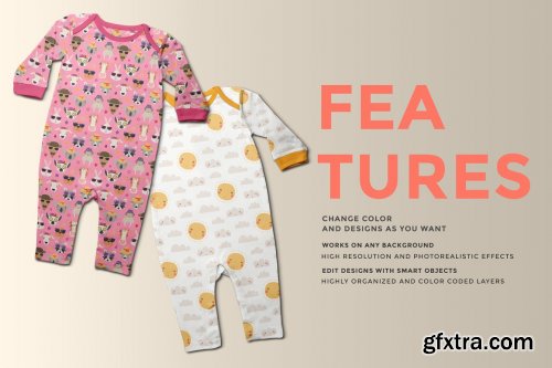 CreativeMarket - Kids Quarter Sleeve Romper Mockup 4426110