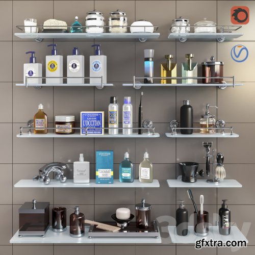 Set of cosmetics, accessories and shelves for bathroom set 3