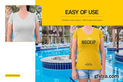 CreativeMarket - Women's V-Neck T-Shirt Mockup Set 6575059