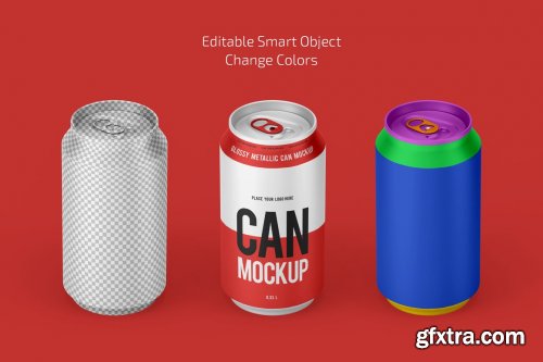 CreativeMarket - 330ml Glossy Metallic Can Mockup Set 6628876