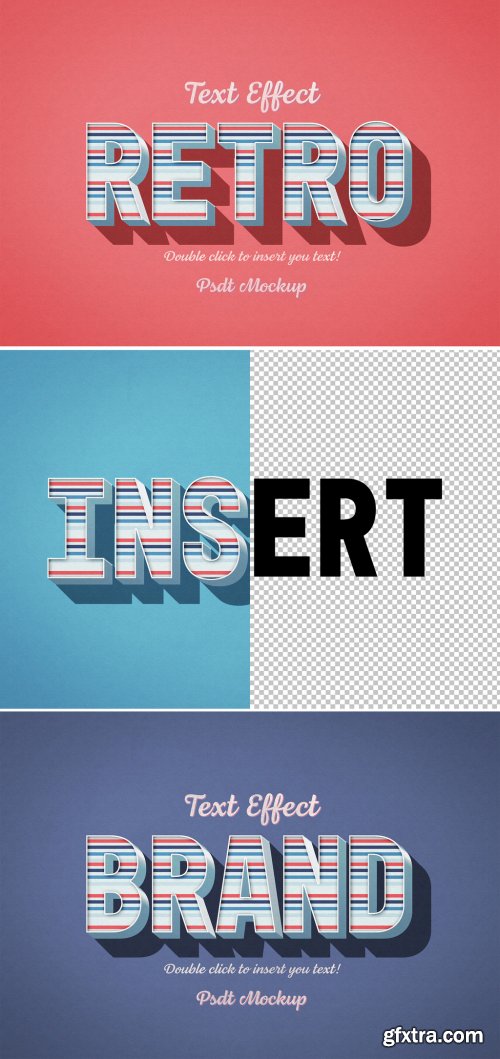 Retro 3D Text Effect with Blue and Red Stripes 334817019