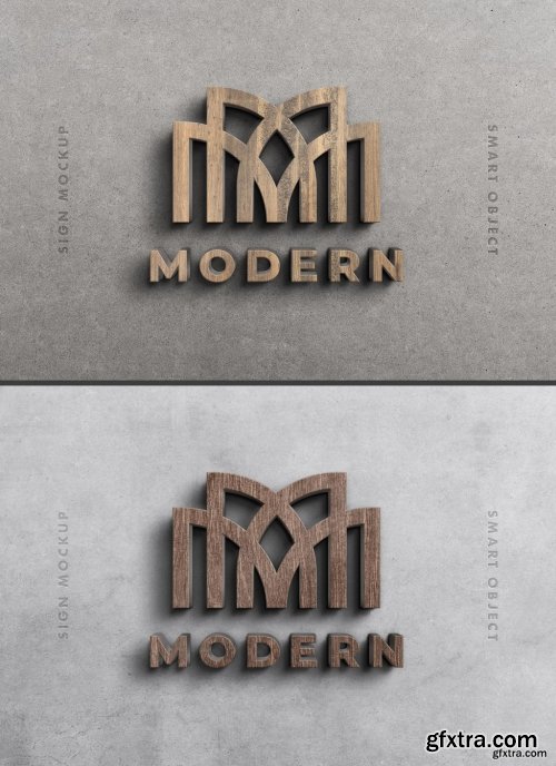 3D Wood Logo Sign Mockup on Dark Wall 354730599