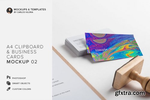 CreativeMarket - A4 Clipboard, Business Cards Mockup 4492944