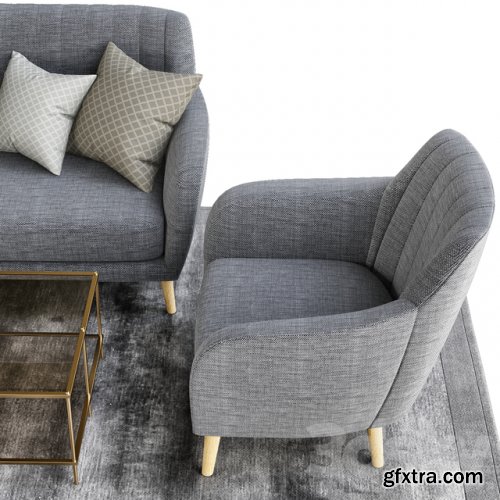 Sillon and sofa retro tela gris patas madera