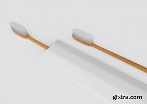 Bamboo Toothbrushes with Box Mockup