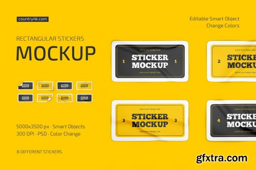 CreativeMarket - Rectangular Stickers Mockup Set 6668411