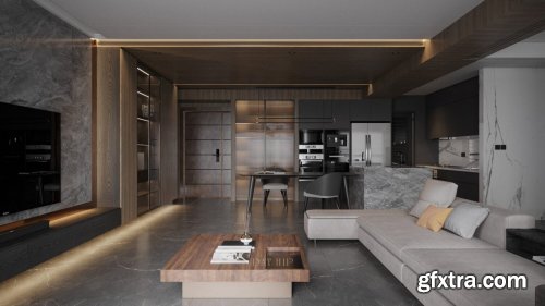 Living Room – Kitchen Interior by Dat Hip