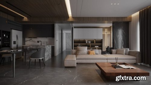 Living Room – Kitchen Interior by Dat Hip