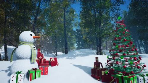 Videohive - snowman with gifts looped 4K - 35280131 - 35280131