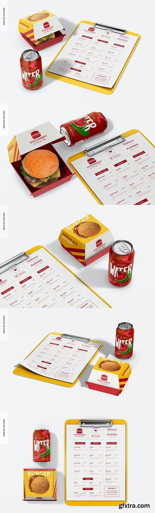 Stationery with burger box mockup