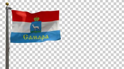 Videohive - Samara City Flag (Russia) on Flagpole with Alpha Channel - 4K - 35369814 - 35369814