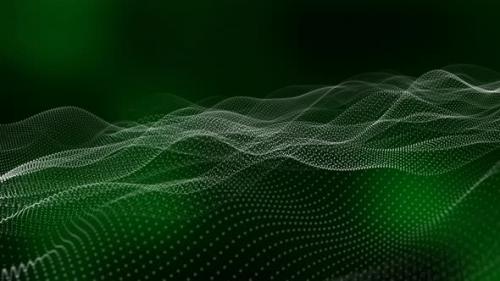 Videohive - Background Green Dark Color Digital Particle Line Wave Animated - 35370419 - 35370419