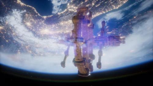 Videohive - Space Ship Over the Earth Seen From Space - 35270931 - 35270931