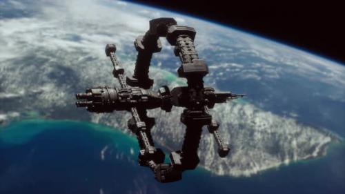Videohive - Space Ship Orbiting the Earth Elements of This Image Furnished By NASA - 35270950 - 35270950