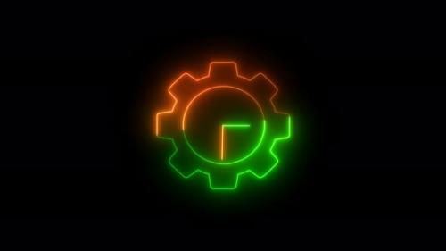 Videohive - Brown Green Neon Light Gear Clock Isolated On Black Background - 35292080 - 35292080