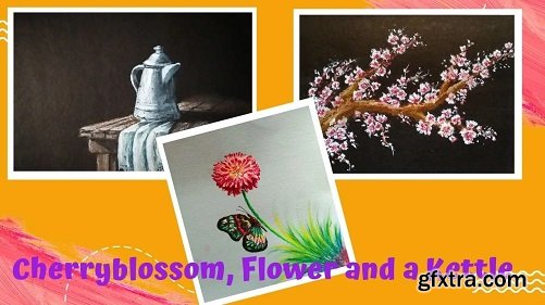 Create Interesting Flowers and a Kettle with Simple Strokes - Oil Pastel Paintings