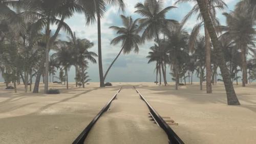 Videohive - Railroad among palm trees to the beach, weekend trip. - 35307438 - 35307438