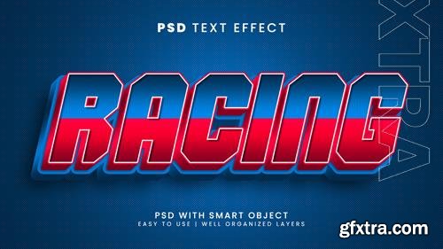 Retro racing editable text effect with metallic and speed text style psd