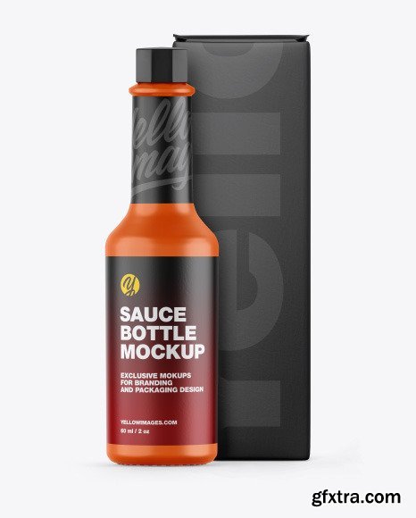 Glossy Sauce Bottle w/ Box Mockup 53460