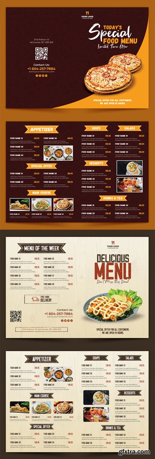 Restaurant Menu Bi-Fold Brochures Collection Vol.3 - 6 PSD Templates