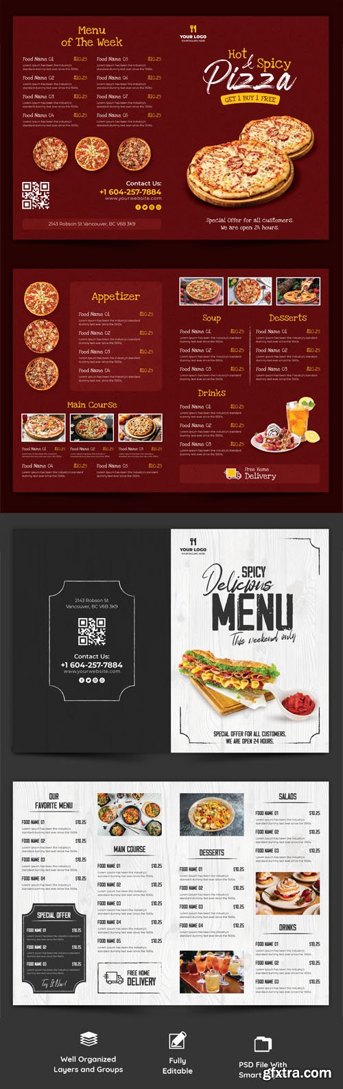 Restaurant Menu Bi-Fold Brochures Collection Vol.3 - 6 PSD Templates