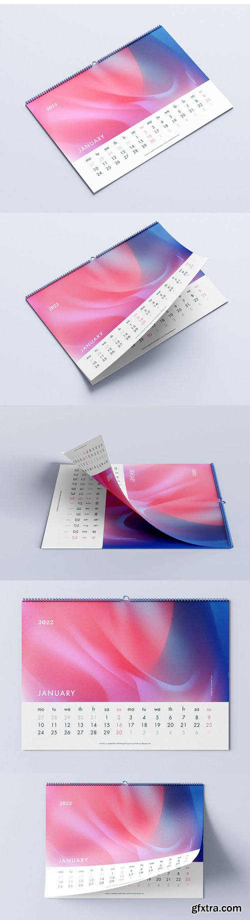 2022 Horizontal A3 Wall Calendar PSD Mockup Templates