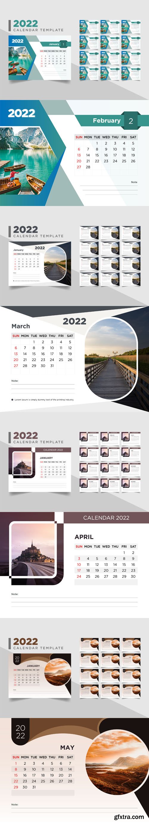 Creative 2022 Desk Calendars - 4 Vector Templates