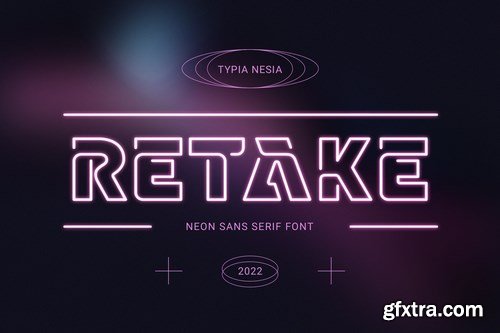 Retake - Outline Neon Font - Techno Scifi Sans