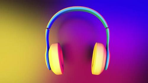 Videohive - DJ Headphone Dancing with Music Rhythm on the Colorful Background Loop Animation - 35464180 - 35464180