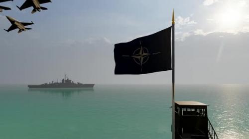 Videohive - Waving NATO Flag Warship and Passing Warplanes - 35466628 - 35466628