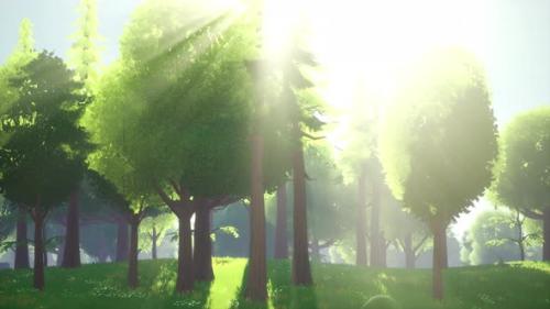 Videohive - Cartoon Green Forest Landscape with Trees and Flowers - 35495916 - 35495916